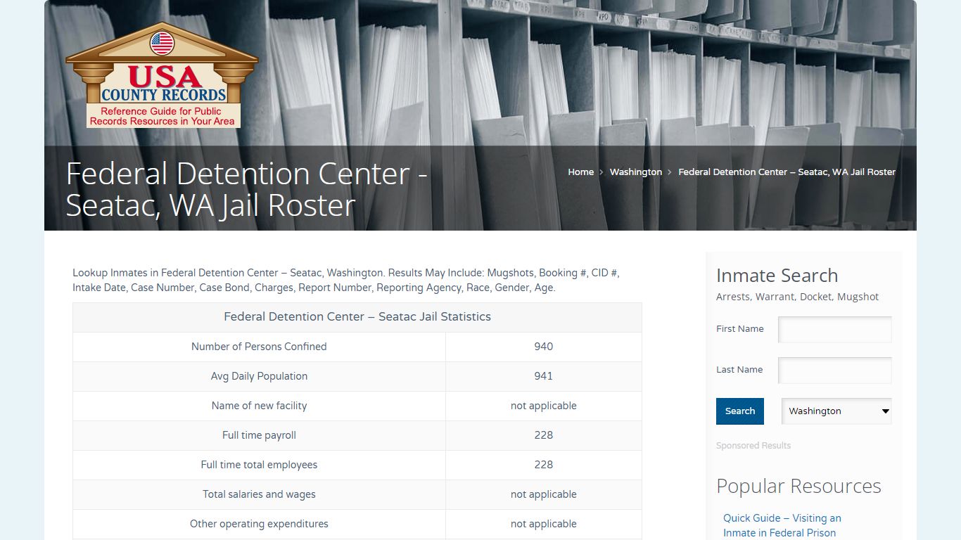 Federal Detention Center - Seatac, WA Jail Roster